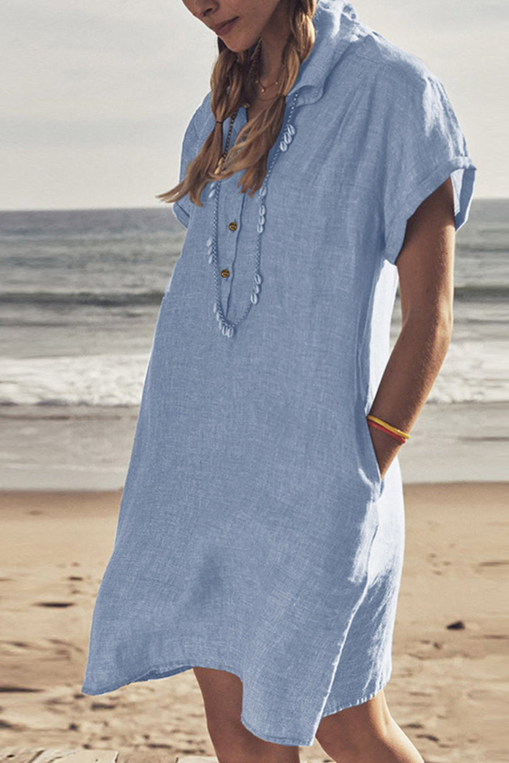 Valenzora | Button closure cotton-linen beach dress