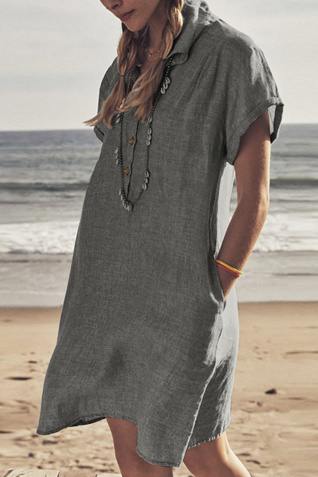 Valenzora | Button closure cotton-linen beach dress