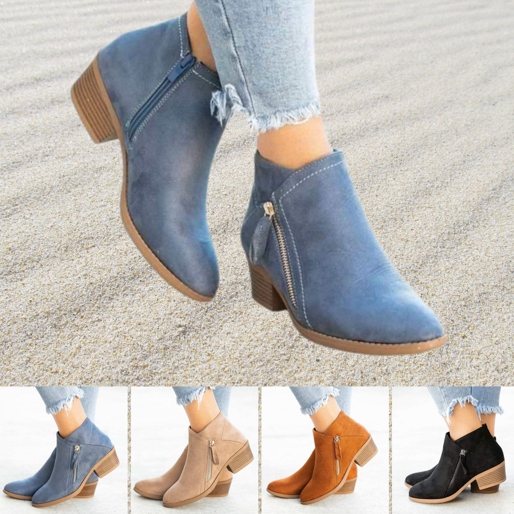 Valenzora - Women's ankle boots with double zipper and chunky low heel