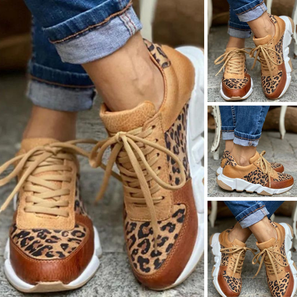 Casual vulcanized leopard print sneakers with thick soles