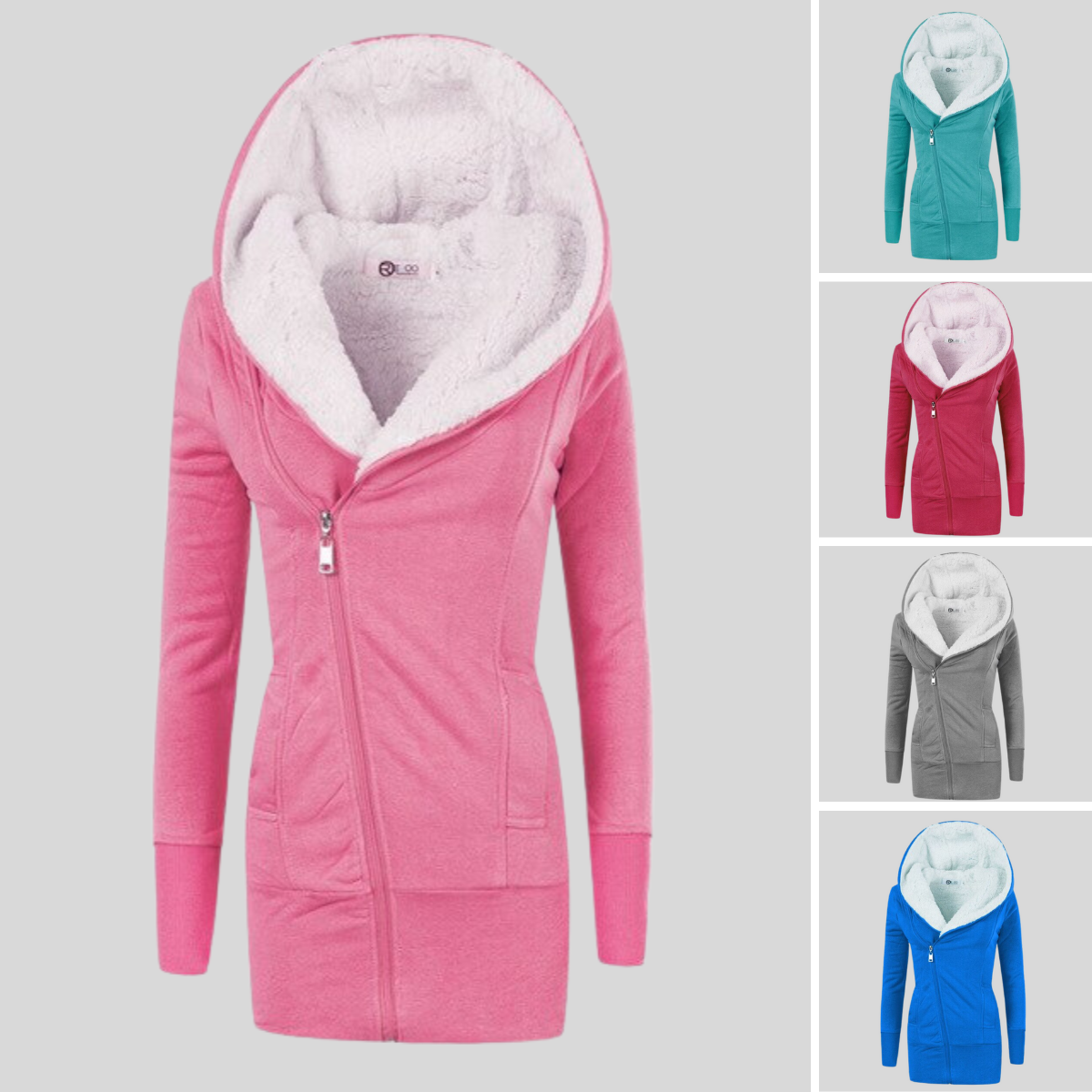 Mittellange Strickjacke, Hoodie aus Lammfleece