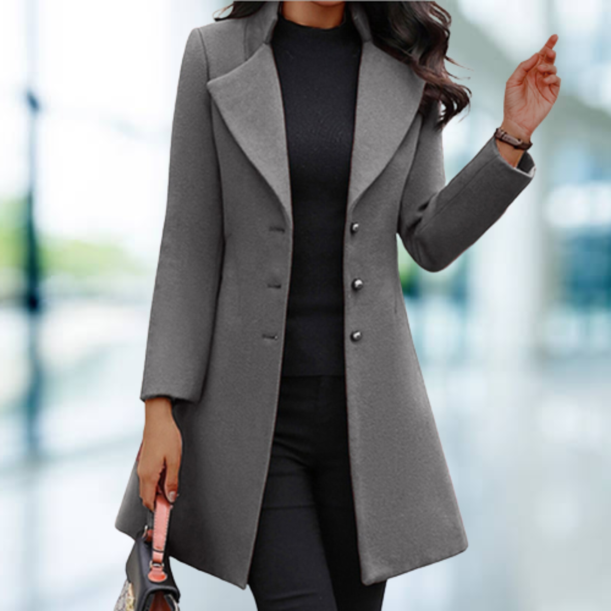 Valenzora - Elegant solid long jacket coat