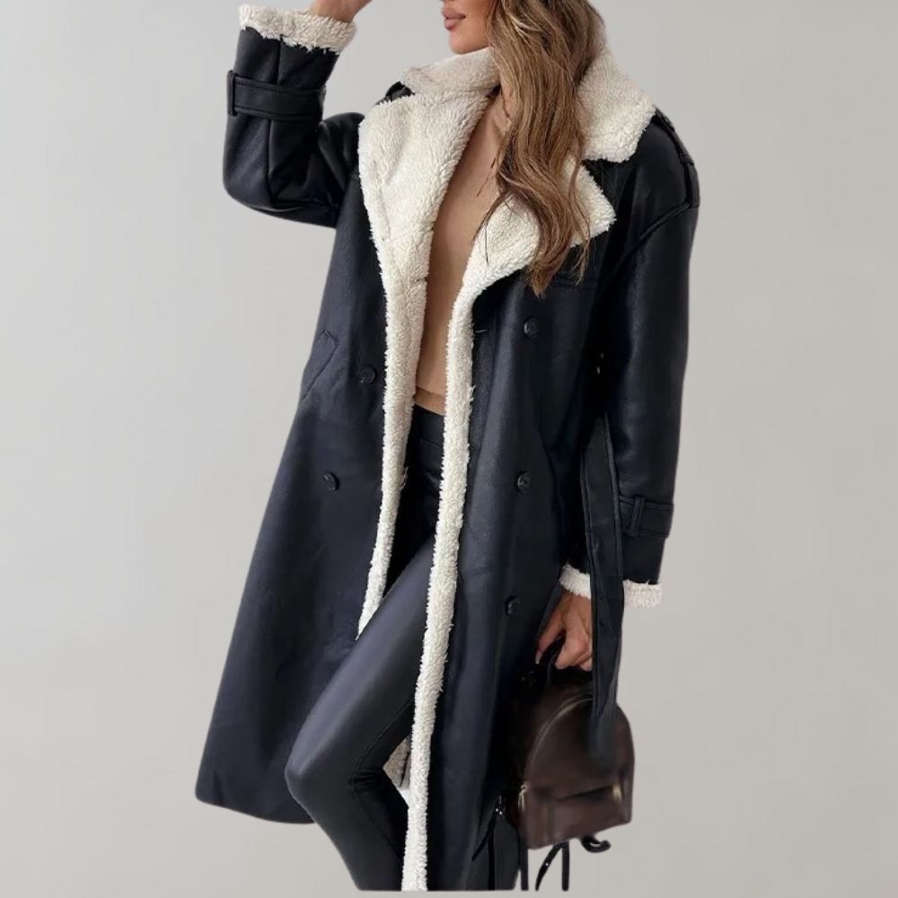 single-breasted winter coat made of soft leather