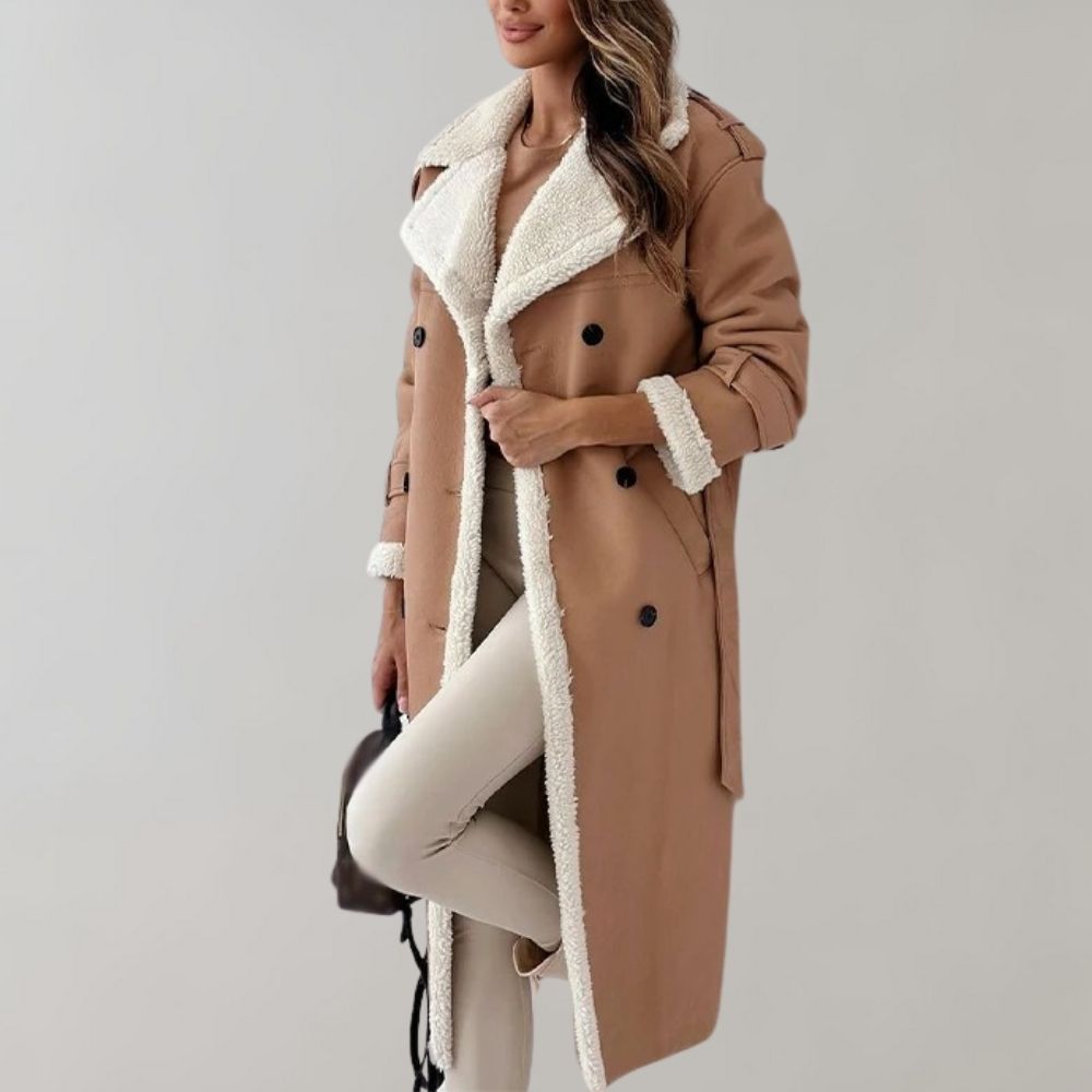 single-breasted winter coat made of soft leather