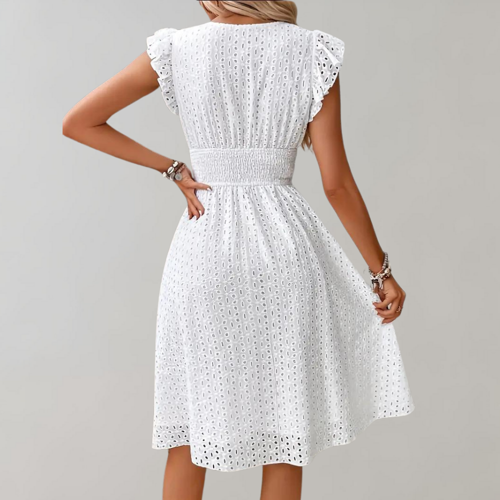Valenzora | Elegant white summer dress with ruffled sleeves