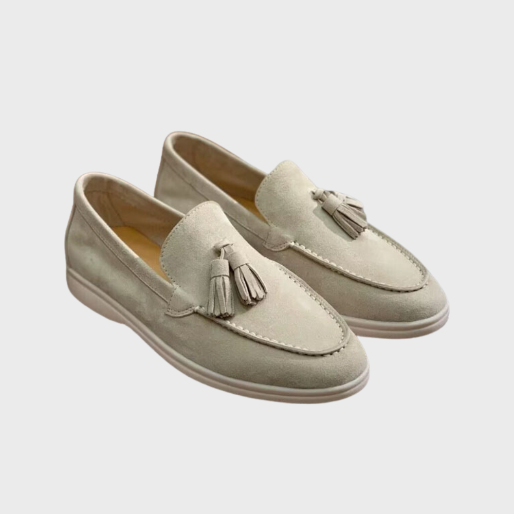 Valenzora | Suede slippers with tassels, slip-on moccasin toe, casual & smart dress shoe