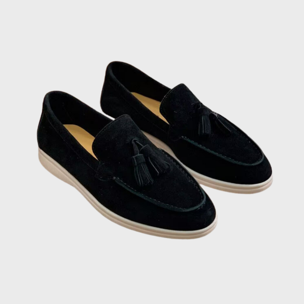 Valenzora | Suede slippers with tassels, slip-on moccasin toe, casual & smart dress shoe