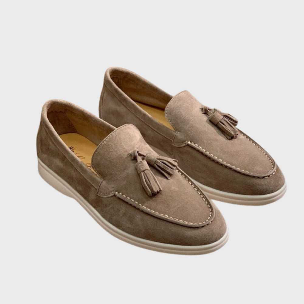 Valenzora | Suede slippers with tassels, slip-on moccasin toe, casual & smart dress shoe