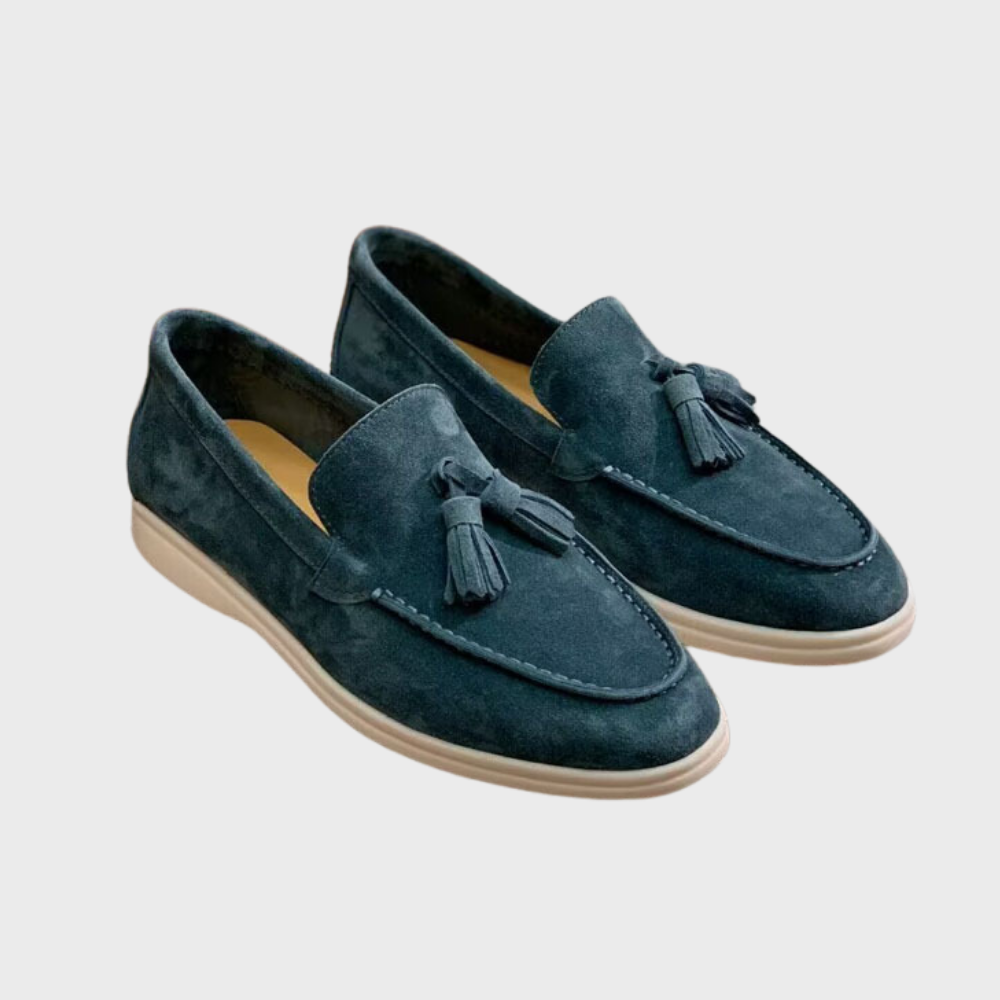 Valenzora | Suede slippers with tassels, slip-on moccasin toe, casual & smart dress shoe