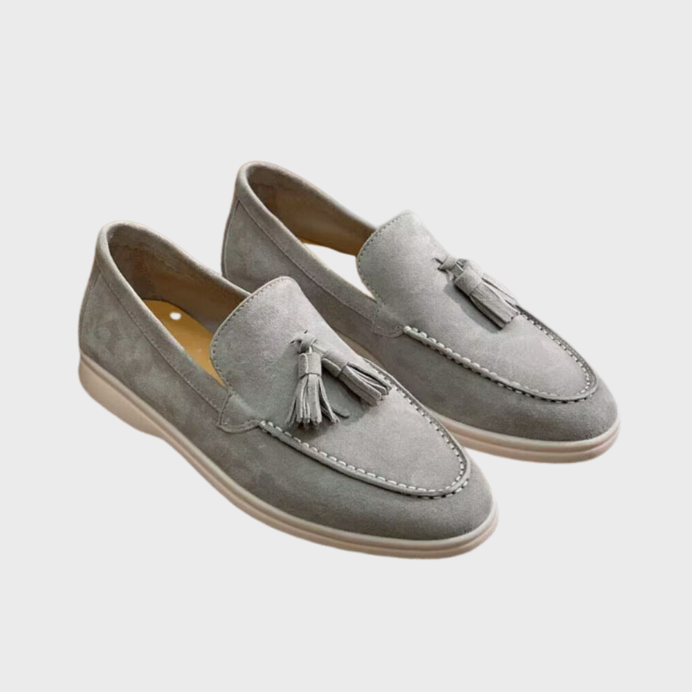 Valenzora | Suede slippers with tassels, slip-on moccasin toe, casual & smart dress shoe