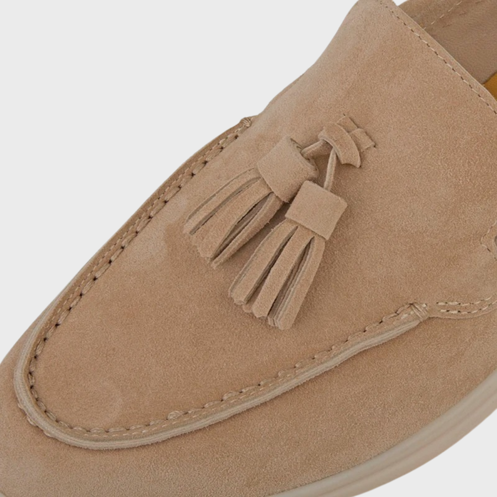 Valenzora | Suede slippers with tassels, slip-on moccasin toe, casual & smart dress shoe