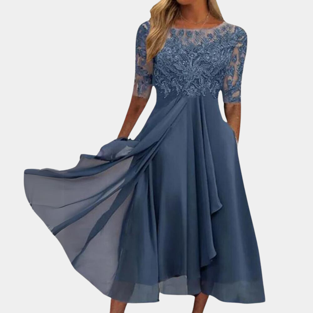 Valenzora | Elegant lace chiffon midi dress for women