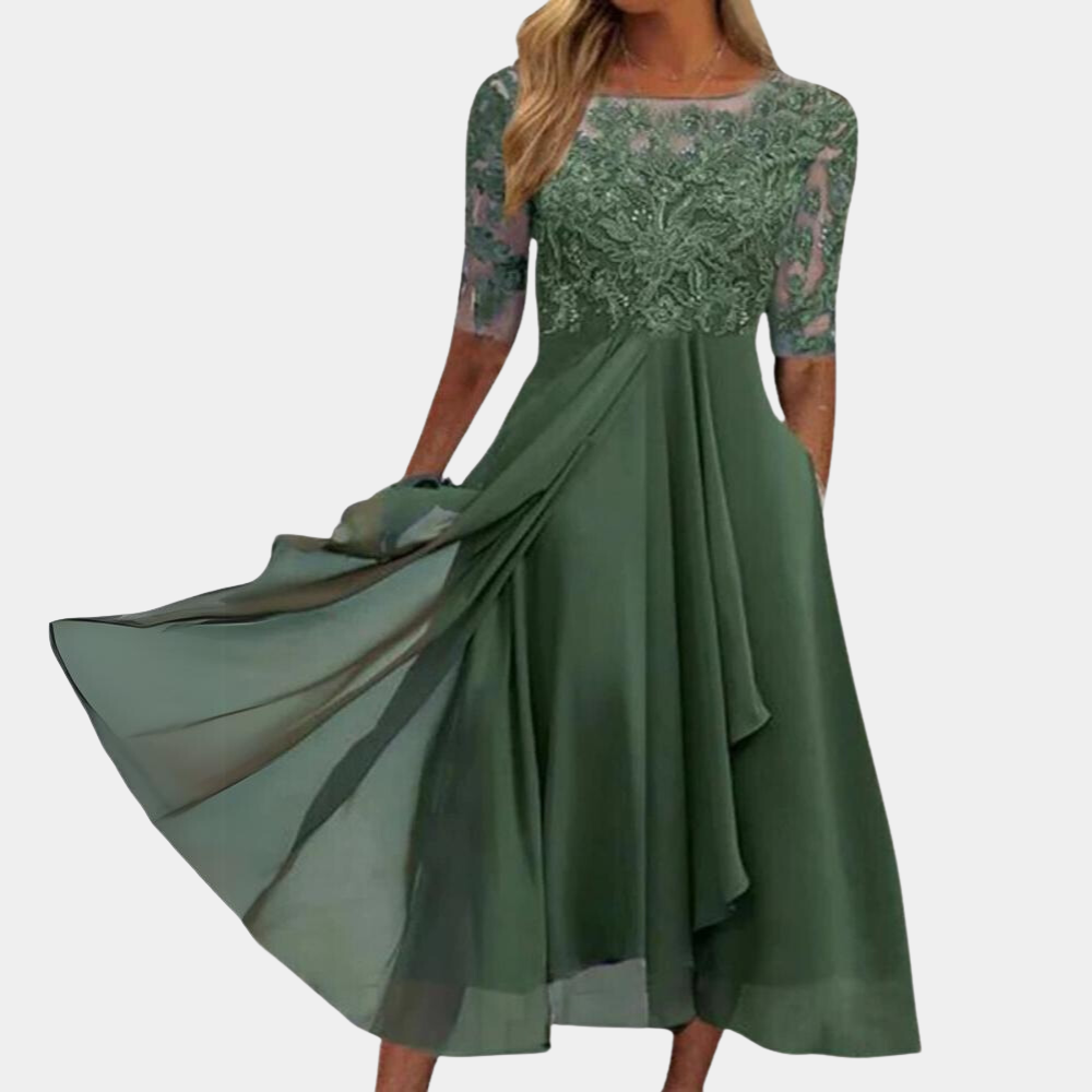 Valenzora | Elegant lace chiffon midi dress for women