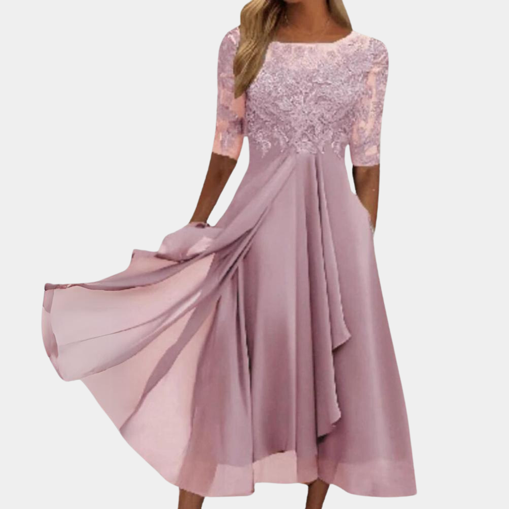 Valenzora | Elegant lace chiffon midi dress for women