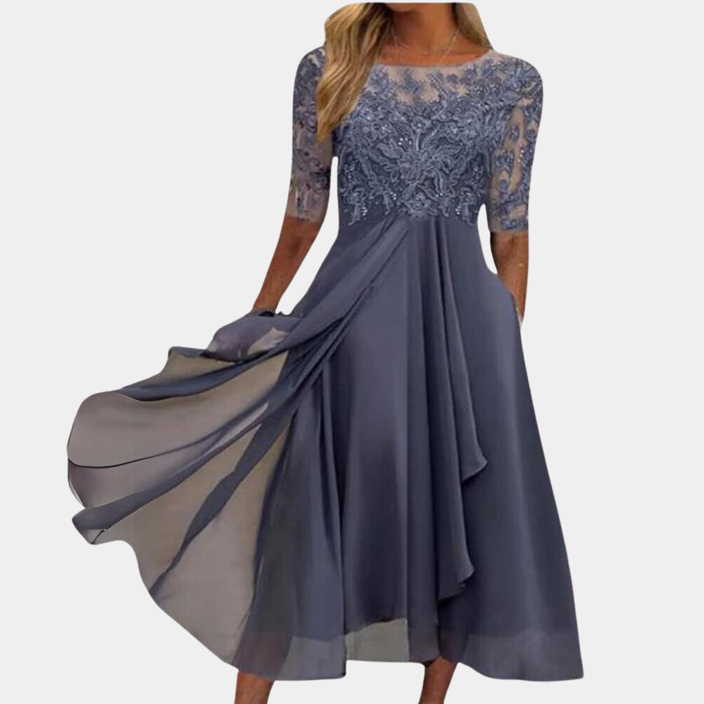 Valenzora | Elegant lace chiffon midi dress for women