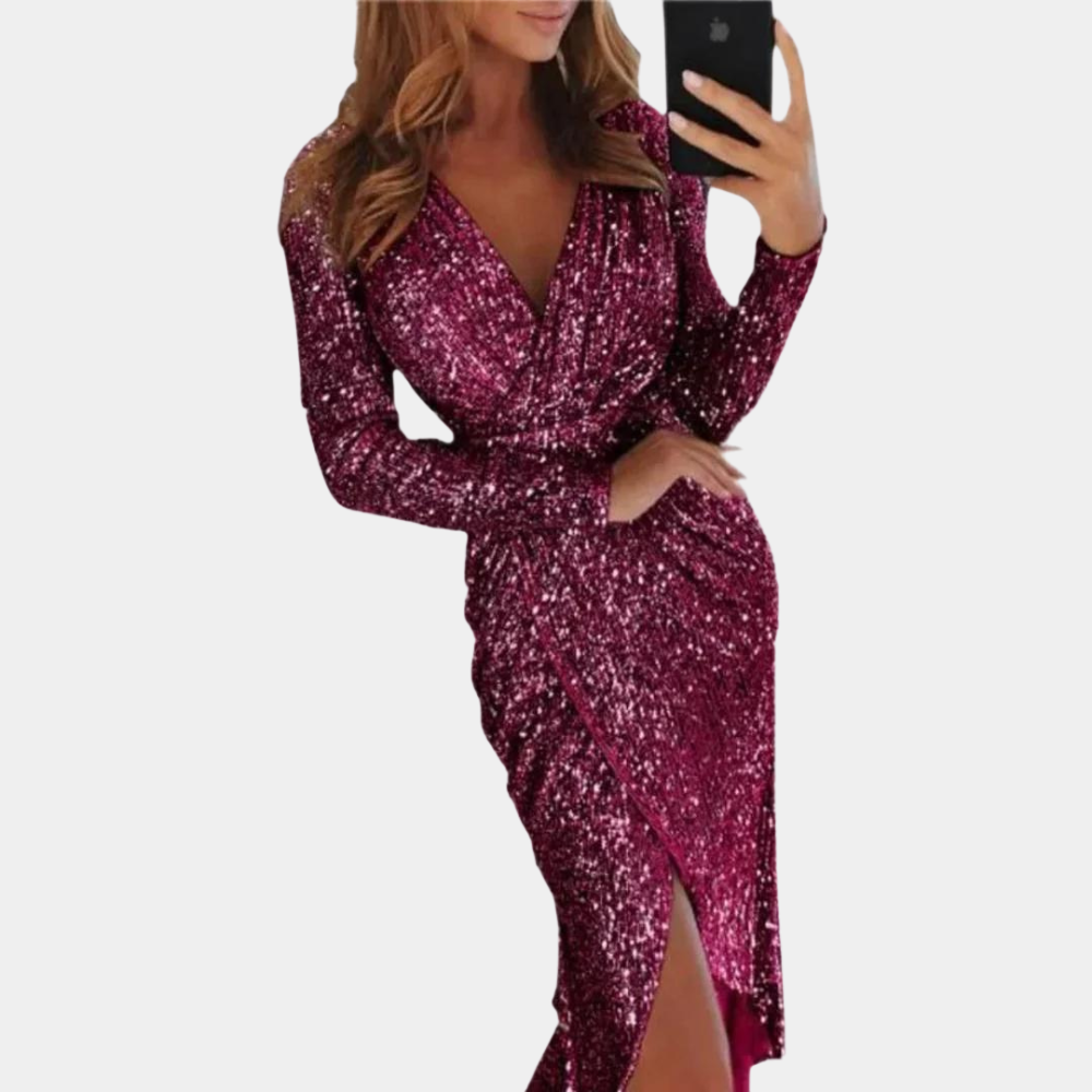Valenzora | Damen Paillettenkleid mit Frontschlitz