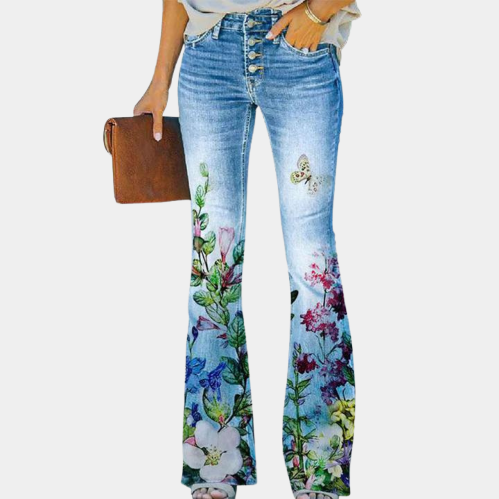 Valenzora | Women's Jeans with Flared Leg and Button Details