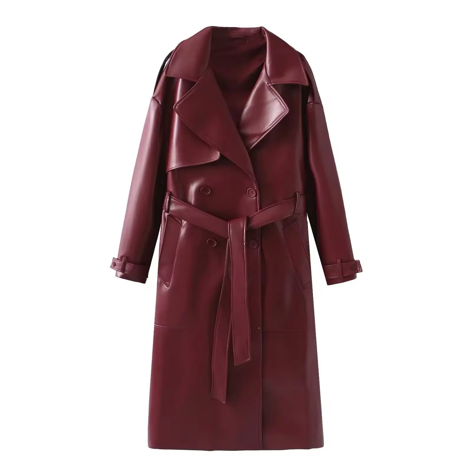 Valenzora | Elegant Leather Trench Coat Autumn Chic