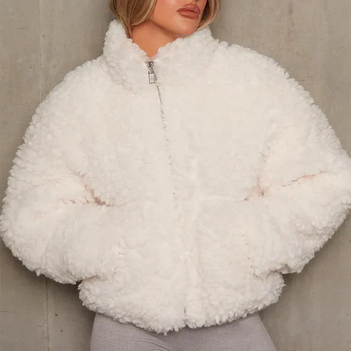 Stylish women's plush jacket with zipper