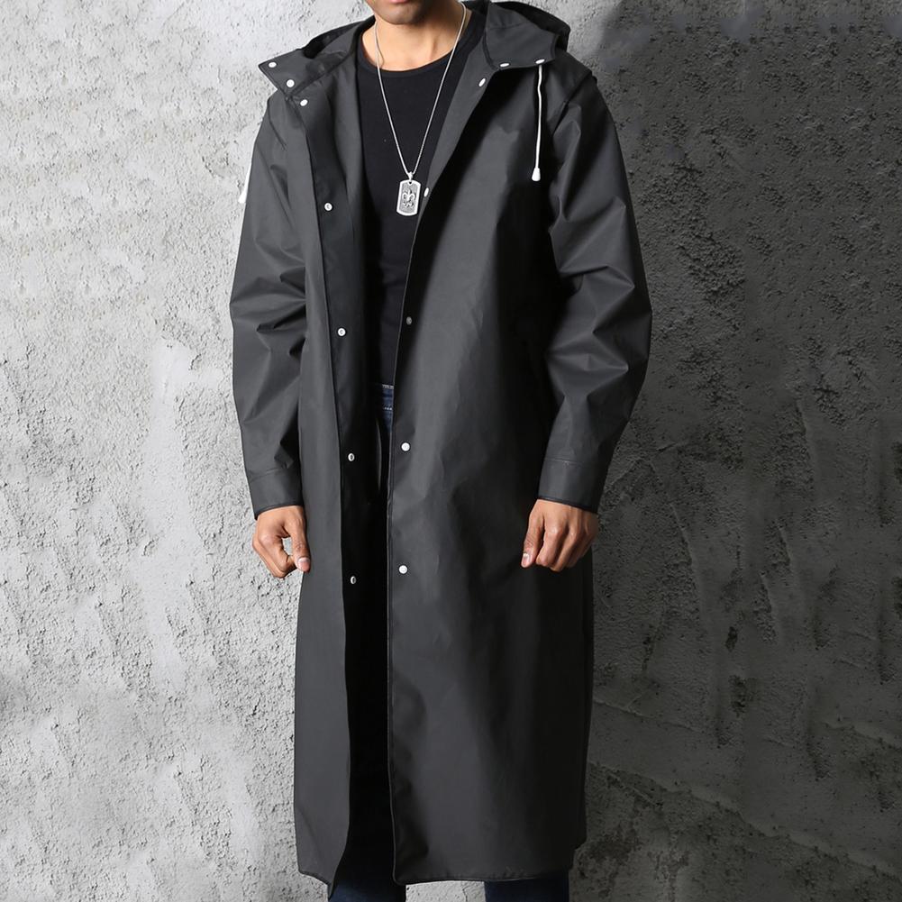 Valenzora | Long Waterproof Rain Jacket with Hood and Snap Buttons Onyx Black