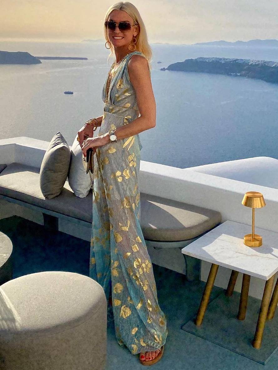 Valenzora | Long Bronze Dress, Shiny Sequins, V-Neck, Sleeveless, Elegant Women's Evening Dress, Beach