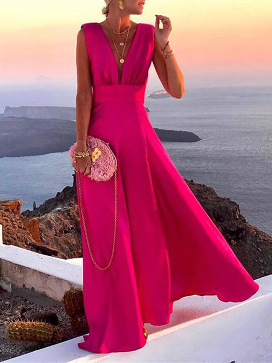 Valenzora | Langes Chiffon-Abendkleid, rückenfrei, trägerlos, tiefer Ausschnitt, ärmellos, elegante Damenmode