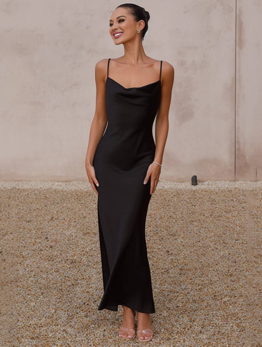 Valenzora | Bridesmaid Dress Satin Fitted Backless with Delicate Straps Elegant Women's Evening Party Wedding Guest