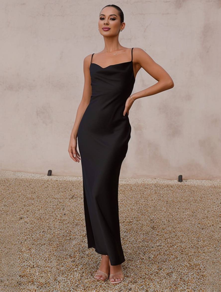 Valenzora | Bridesmaid Dress Satin Fitted Backless with Delicate Straps Elegant Women's Evening Party Wedding Guest