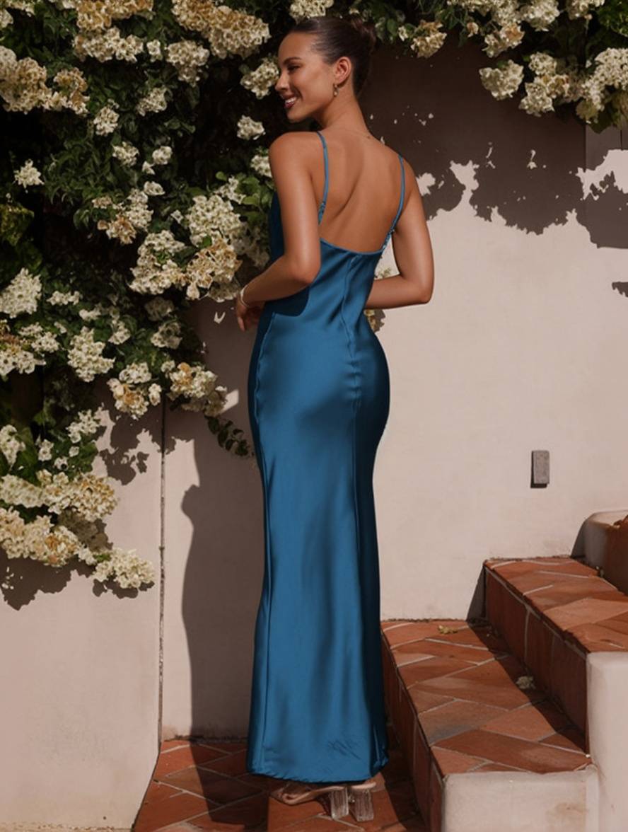 Valenzora | Bridesmaid Dress Satin Fitted Backless with Delicate Straps Elegant Women's Evening Party Wedding Guest