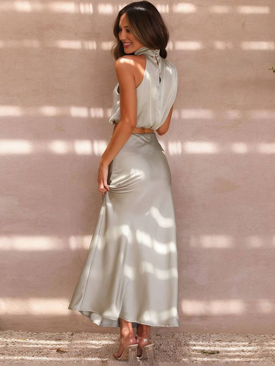 Valenzora | Wedding Guest Dress for Women, Halter Neck, Sleeveless, Elegant Evening Two-Piece Bridesmaid Dress