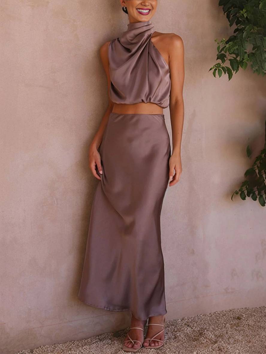 Valenzora | Wedding Guest Dress for Women, Halter Neck, Sleeveless, Elegant Evening Two-Piece Bridesmaid Dress
