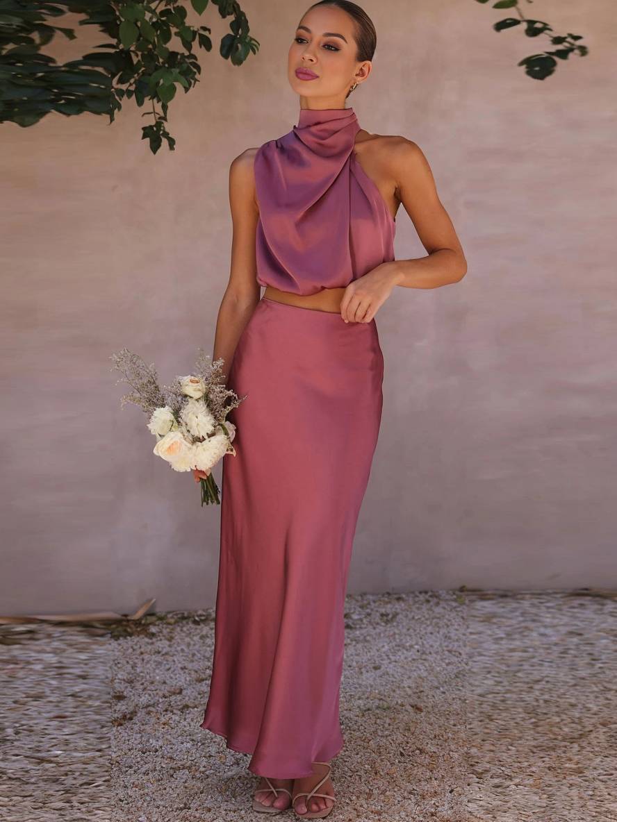 Valenzora | Wedding Guest Dress for Women, Halter Neck, Sleeveless, Elegant Evening Two-Piece Bridesmaid Dress