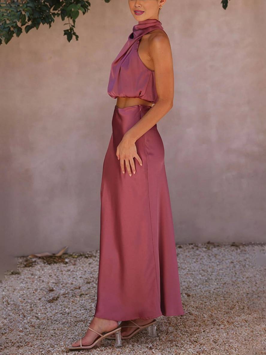 Valenzora | Wedding Guest Dress for Women, Halter Neck, Sleeveless, Elegant Evening Two-Piece Bridesmaid Dress