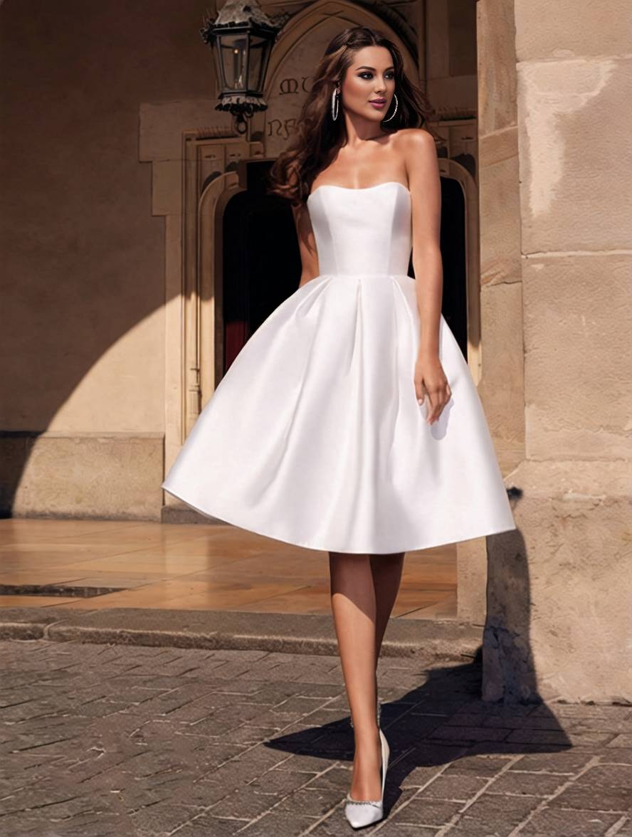 Valenzora | A-Linie Trägerloses Bustier Rückenfreies Kleid Elegantes Ballkleid für Hochzeit Cocktail