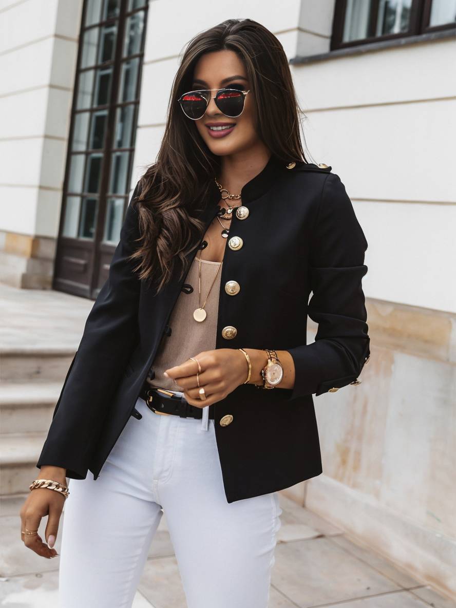 Valenzora | Short officer's jacket with button collar, women's elegant blazer