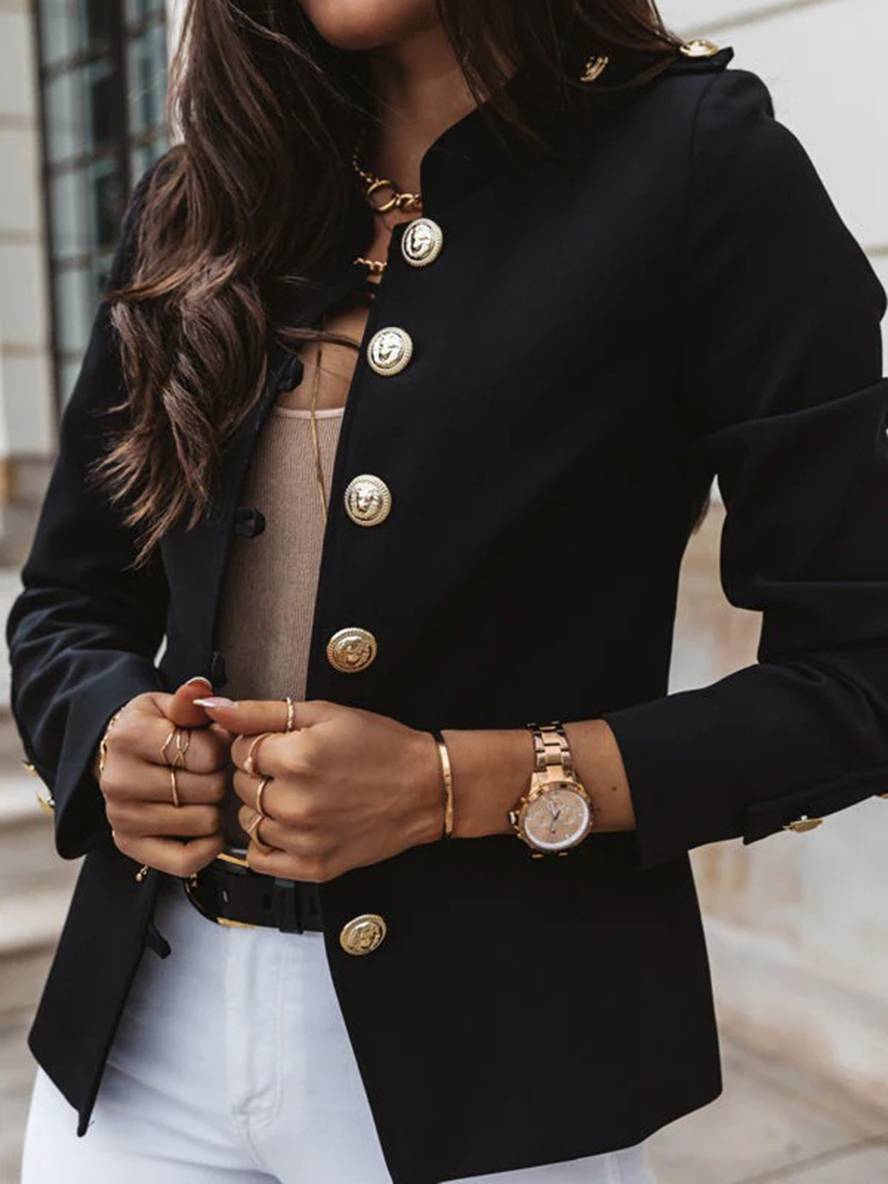 Valenzora | Short officer's jacket with button collar, women's elegant blazer