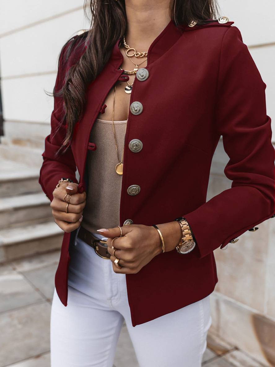 Valenzora | Short officer's jacket with button collar, women's elegant blazer