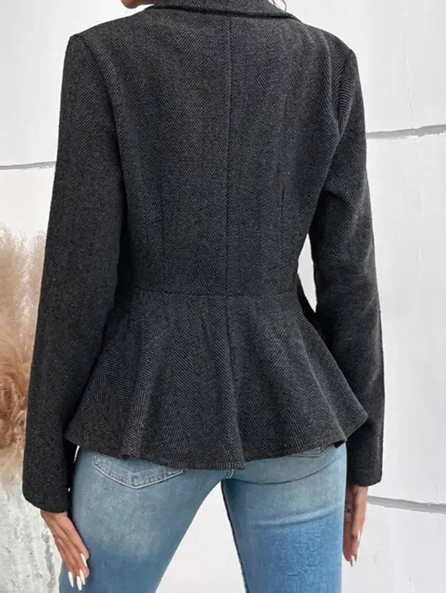 Valenzora | Kurzer Blazer Chevron Schößchen Doppelknopfverschluss Reverskragen Lange Ärmel Elegante Freizeitjacke für Damen