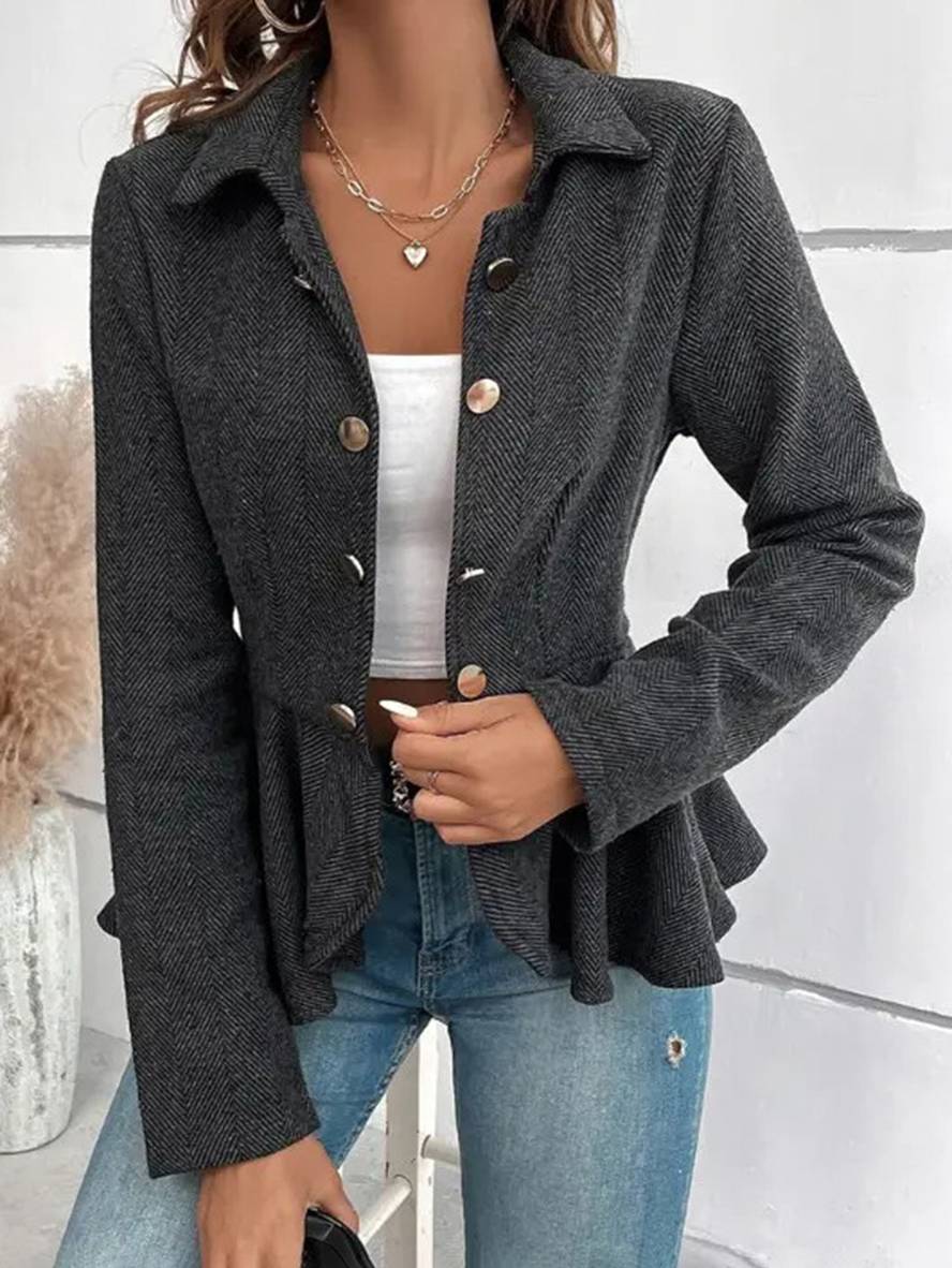 Valenzora | Kurzer Blazer Chevron Schößchen Doppelknopfverschluss Reverskragen Lange Ärmel Elegante Freizeitjacke für Damen