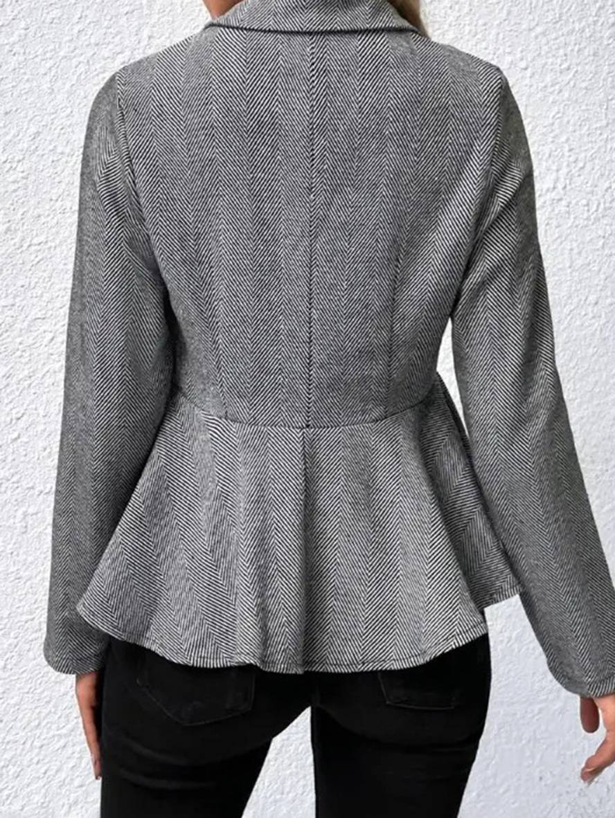 Valenzora | Kurzer Blazer Chevron Schößchen Doppelknopfverschluss Reverskragen Lange Ärmel Elegante Freizeitjacke für Damen