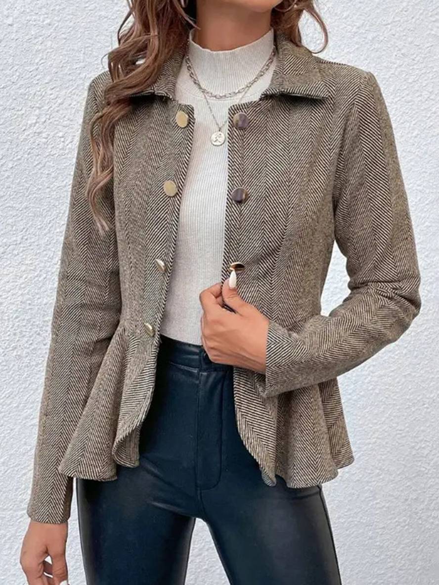 Valenzora | Kurzer Blazer Chevron Schößchen Doppelknopfverschluss Reverskragen Lange Ärmel Elegante Freizeitjacke für Damen