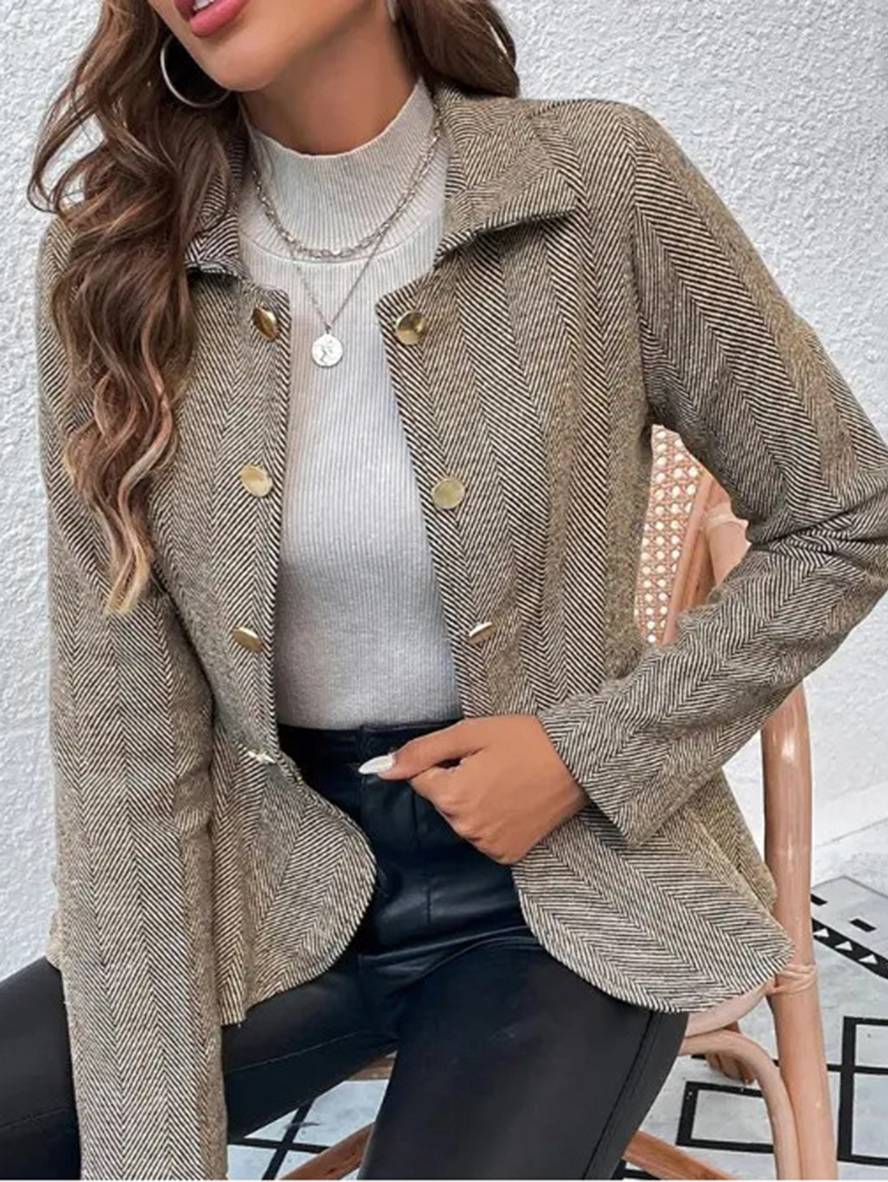 Valenzora | Kurzer Blazer Chevron Schößchen Doppelknopfverschluss Reverskragen Lange Ärmel Elegante Freizeitjacke für Damen