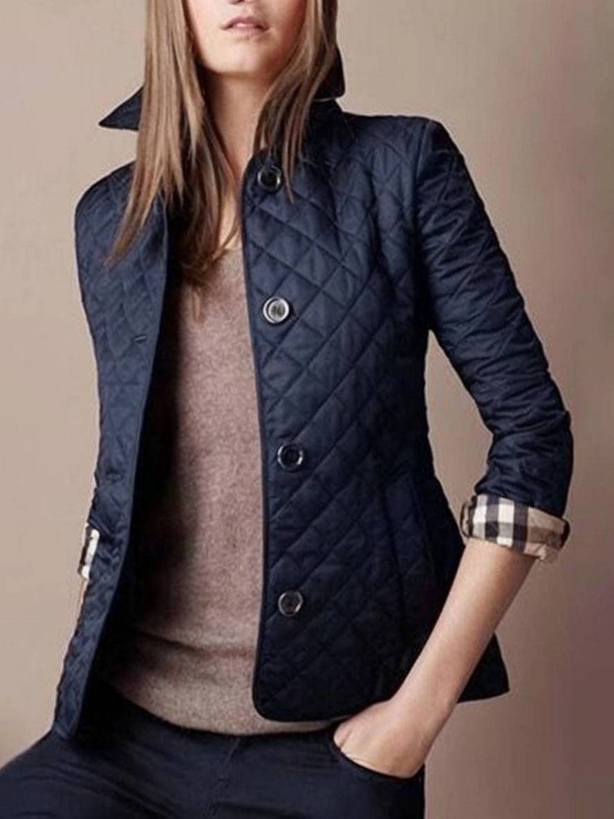 Valenzora | Kurzer einfarbiger Mantel mit Knopfleistentaschen, Revers, langen Ärmeln, elegante Freizeitjacke für Damen