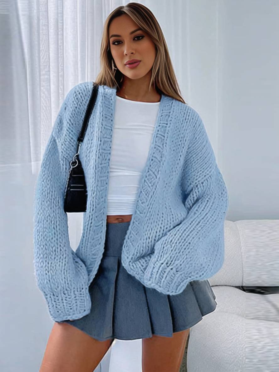 Valenzora | Grobe Strickjacke, unifarben mit überschnittenen Schultern, Langarm, Damen, elegant, lässig, weit, Oversize-Blouson