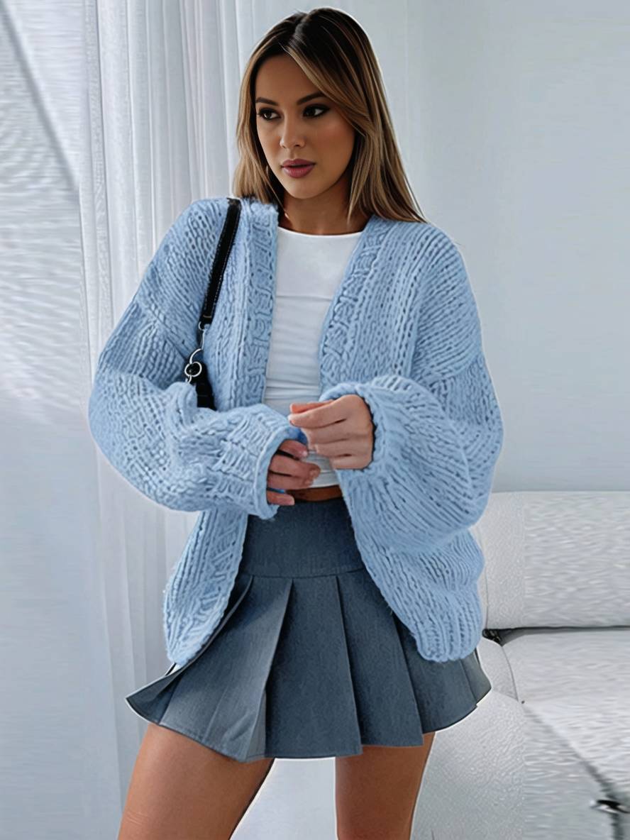 Valenzora | Grobe Strickjacke, unifarben mit überschnittenen Schultern, Langarm, Damen, elegant, lässig, weit, Oversize-Blouson