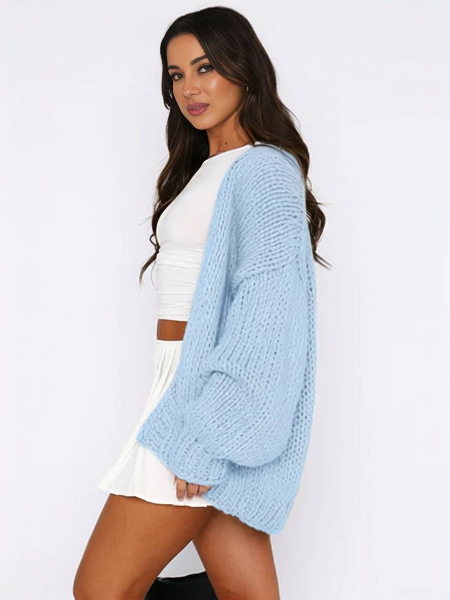 Valenzora | Grobe Strickjacke, unifarben mit überschnittenen Schultern, Langarm, Damen, elegant, lässig, weit, Oversize-Blouson