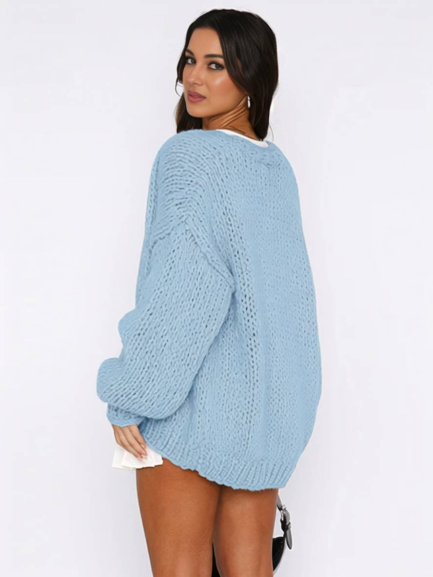Valenzora | Grobe Strickjacke, unifarben mit überschnittenen Schultern, Langarm, Damen, elegant, lässig, weit, Oversize-Blouson