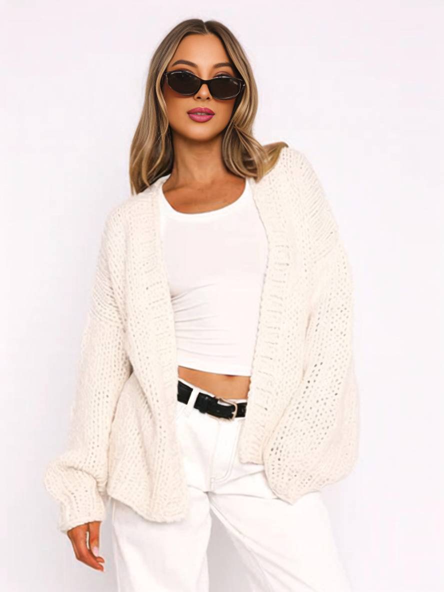 Valenzora | Grobe Strickjacke, unifarben mit überschnittenen Schultern, Langarm, Damen, elegant, lässig, weit, Oversize-Blouson