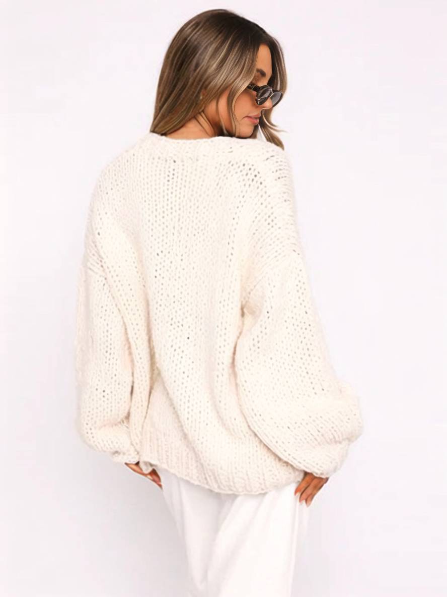 Valenzora | Grobe Strickjacke, unifarben mit überschnittenen Schultern, Langarm, Damen, elegant, lässig, weit, Oversize-Blouson