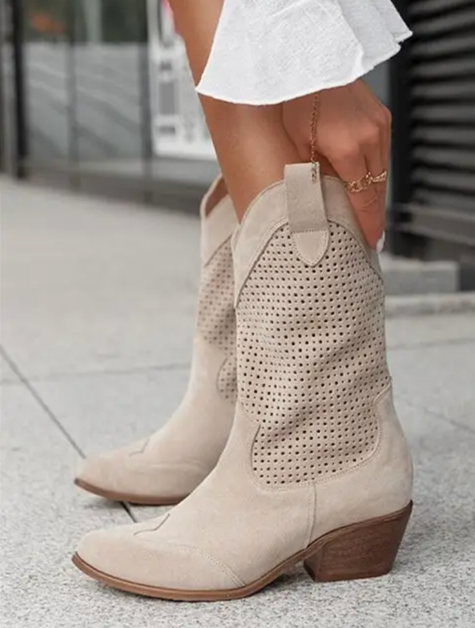 Valenzora | Perforierte Westernstiefel aus Veloursleder für Damen